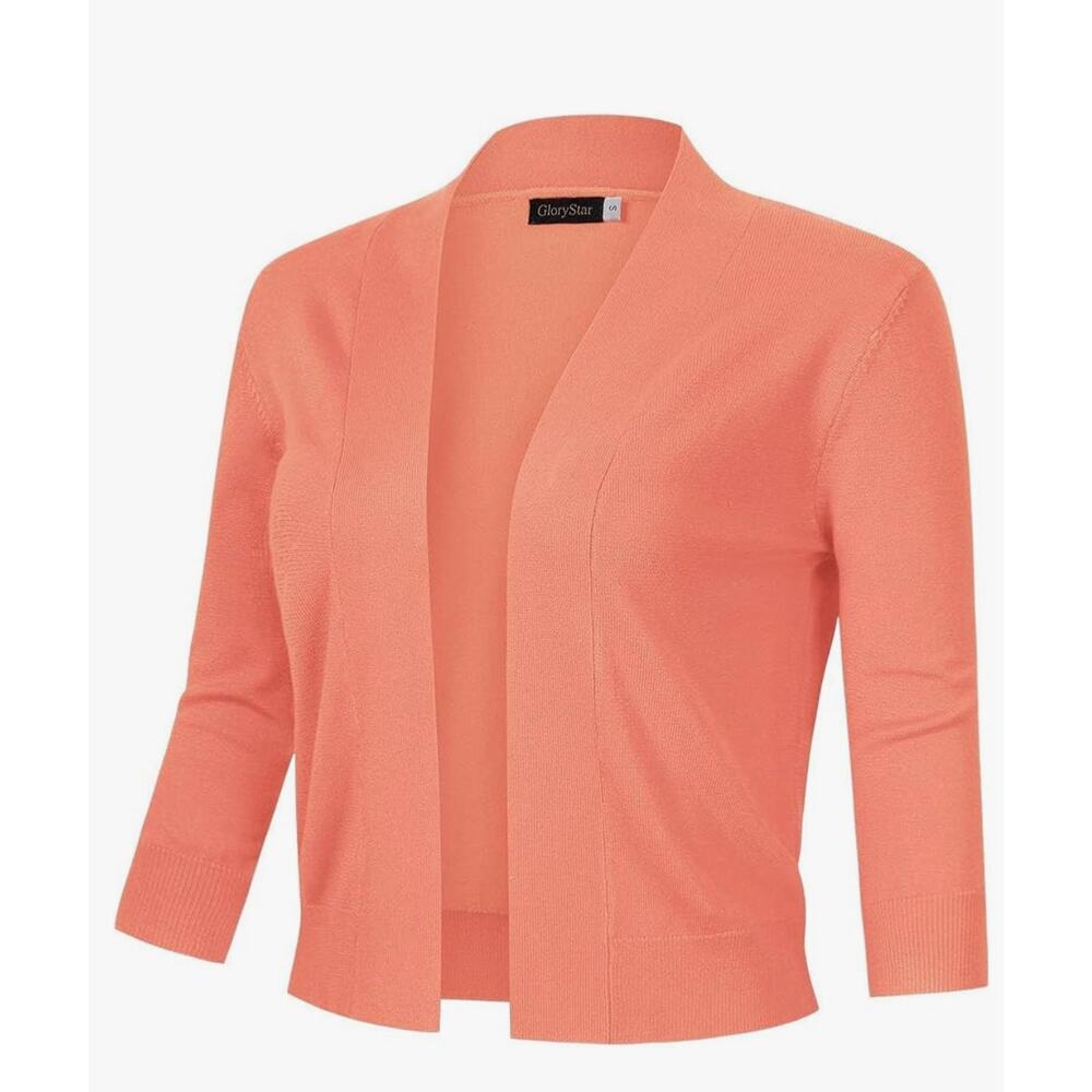 Women's Peach Light Weight Knit Cropped Cardigan 3/4 sleeve, XL- NWT